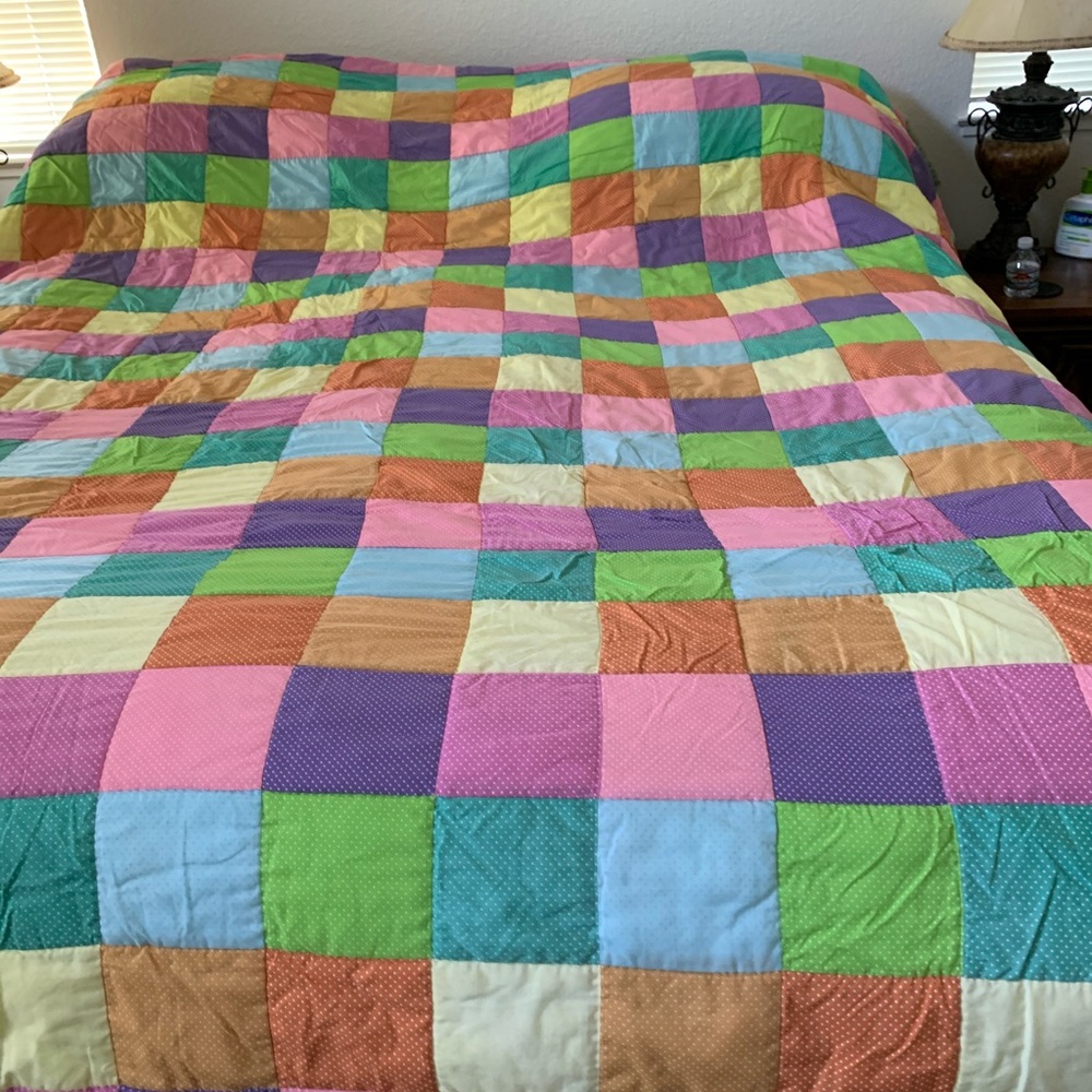 105 x 108 handmade quilt reverse side lt. mint